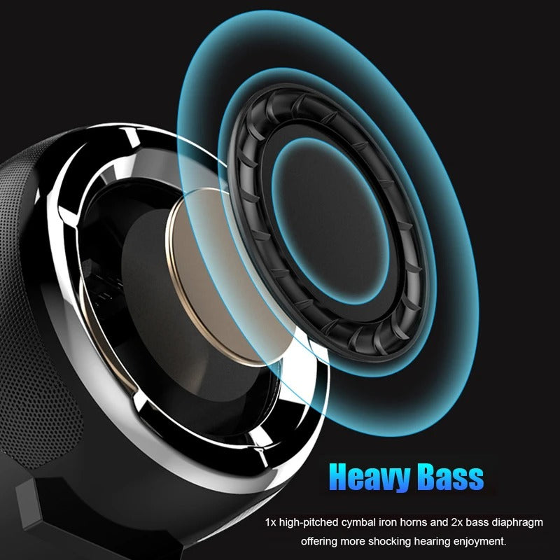 Parlante Bluetooth portátil con sonido potente y diseño resistente