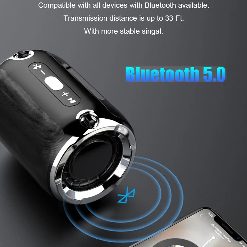 Parlante Bluetooth portátil con sonido potente y diseño resistente